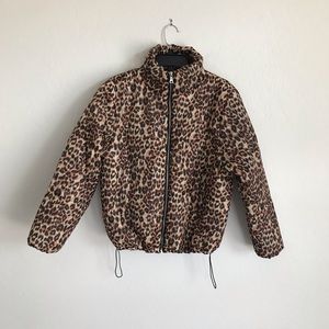 KNOW ONE CARES Cheetah Print Puffer Zip Up Jacket NWOT Medium